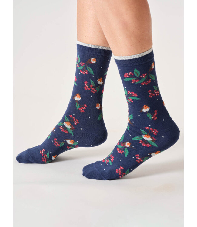 THOUGHT  •• Dames sokken Winter Robin | midnight blue