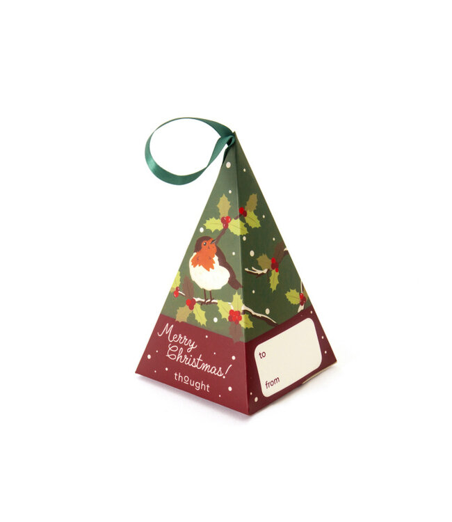THOUGHT  •• Dames sokkenbox Christmas Tree Robin | eucalyptus green