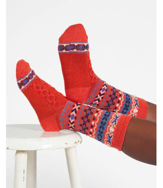 THOUGHT  •• Dames sokken Cable Fairisle Wool | burned orange