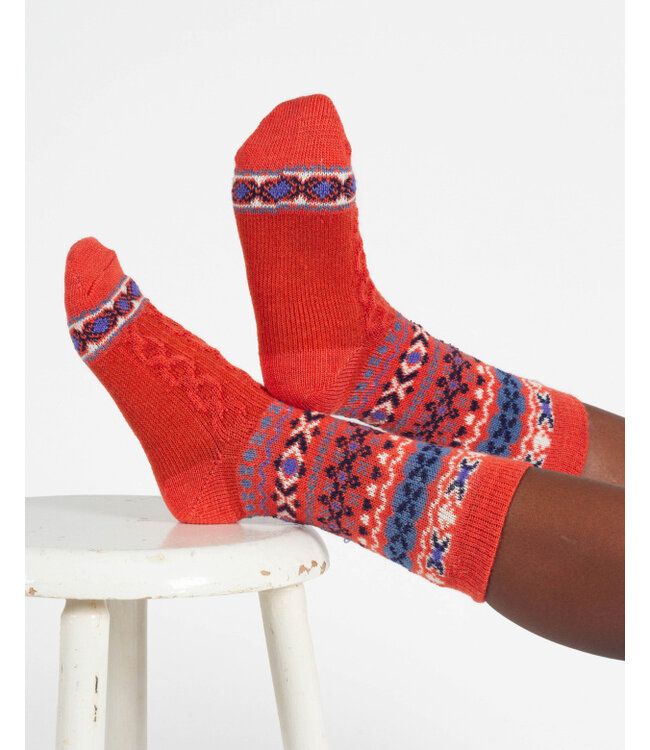 THOUGHT  •• Dames sokken Cable Fairisle Wool | burned orange