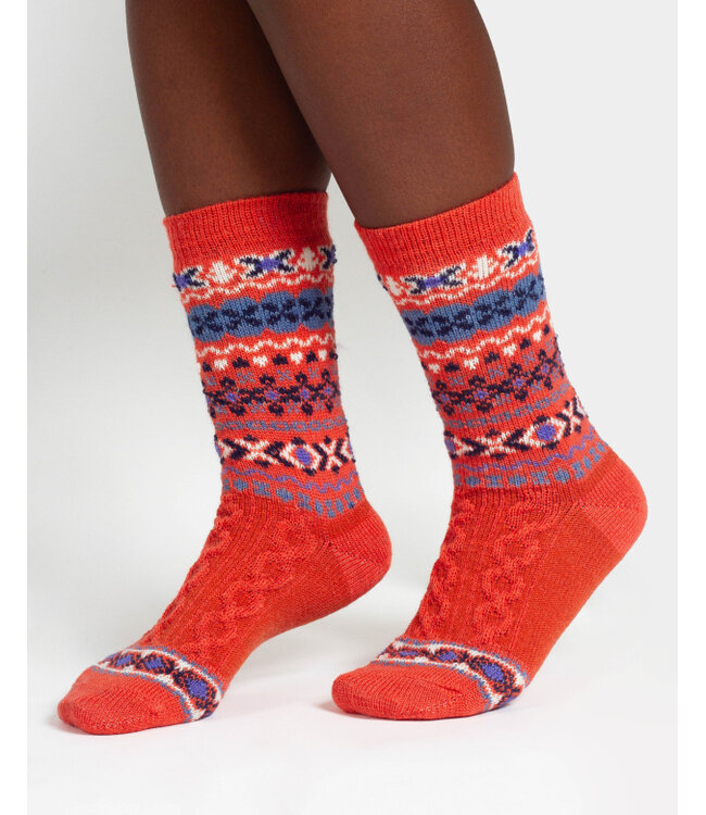 THOUGHT  •• Dames sokken Cable Fairisle Wool | burned orange