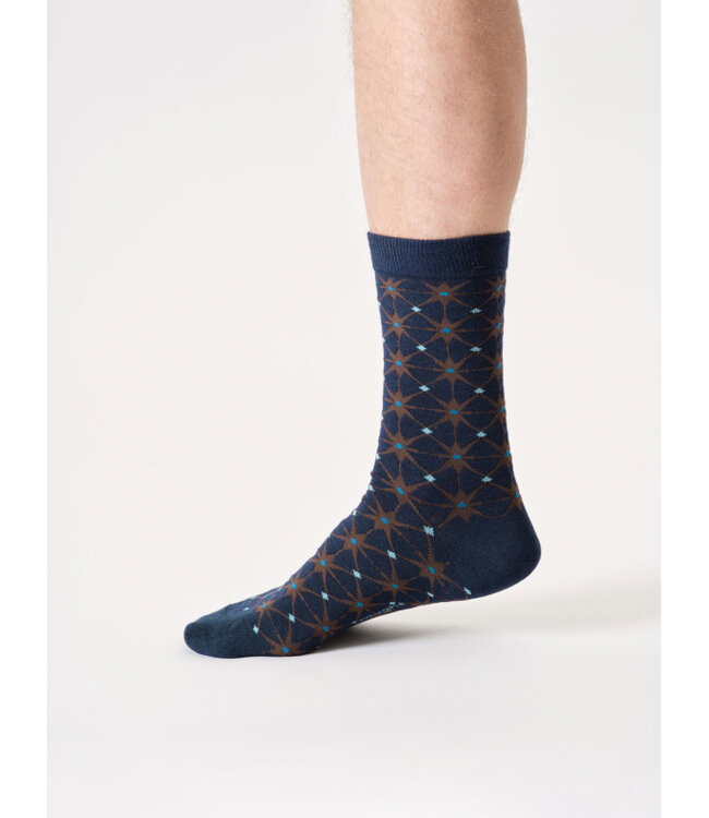 THOUGHT  •• Heren sokken Geo Star Bamboo - Navy Blue