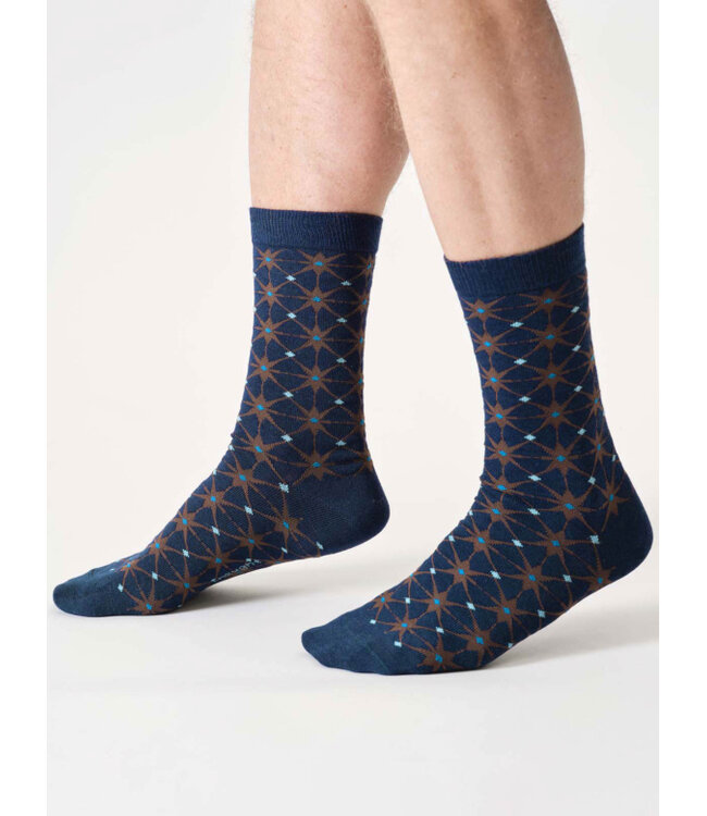 THOUGHT  •• Heren sokken Geo Star Bamboo - Navy Blue