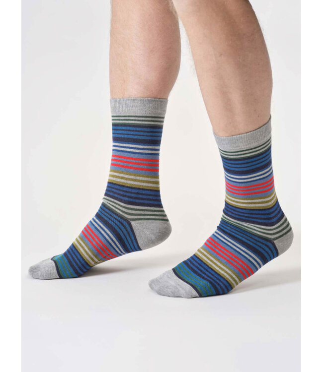 THOUGHT  •• Heren sokken Multi Stripe Bamboo - Deep Blue