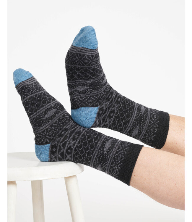 THOUGHT  •• Heren sokken pattereded wool crew socks - Black