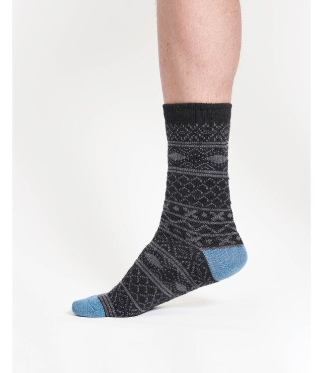 THOUGHT  •• Heren sokken pattereded wool crew socks - Black