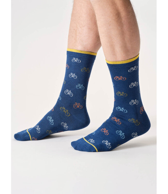 THOUGHT  •• Heren sokken Mens multi bike bamboo crew socks- Deep Blue