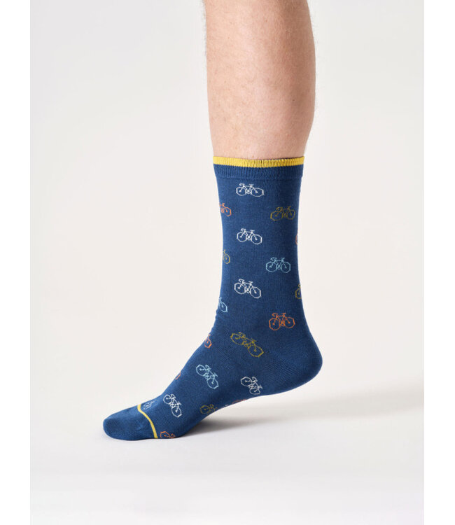 THOUGHT  •• Heren sokken Mens multi bike bamboo crew socks- Deep Blue