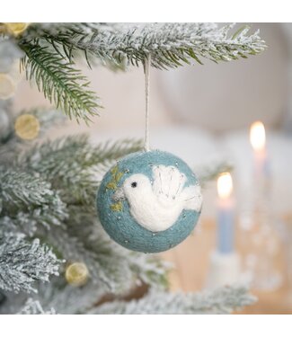 SJAAL MET VERHAAL  •• Kerstbal Ijsblauw Vredesduif