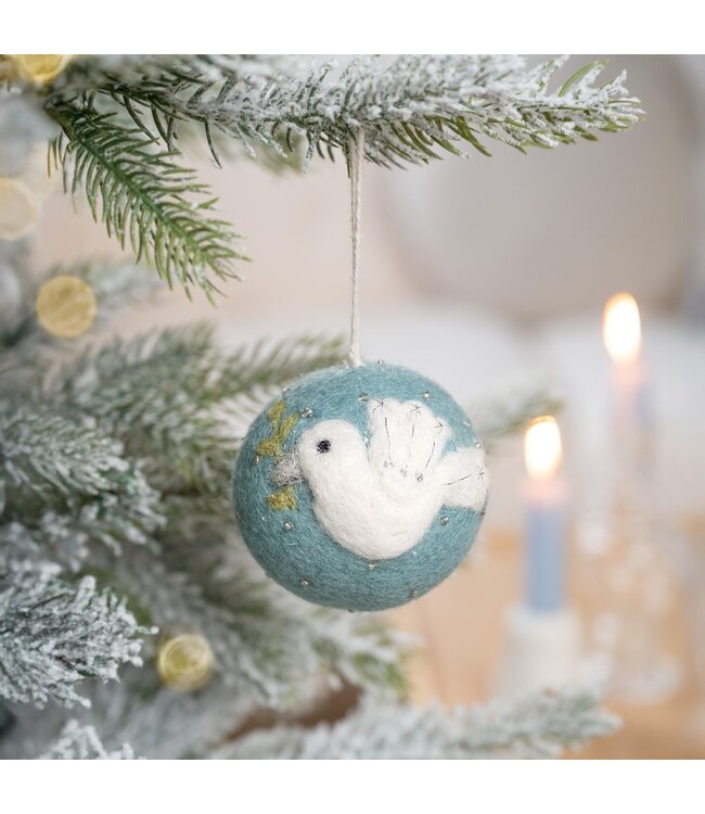 SJAAL MET VERHAAL  •• Kerstbal Ijsblauw Vredesduif
