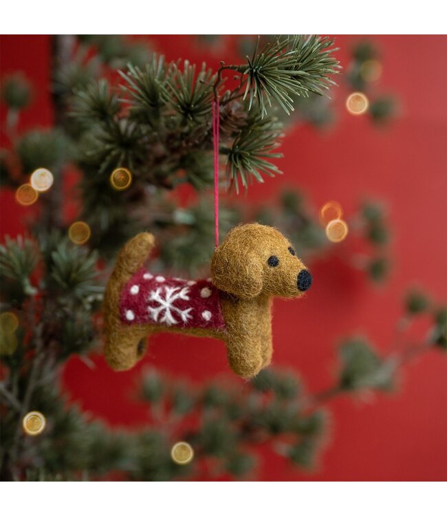 SJAAL MET VERHAAL  •• Hanger Teckel sneeuwvlok Rood