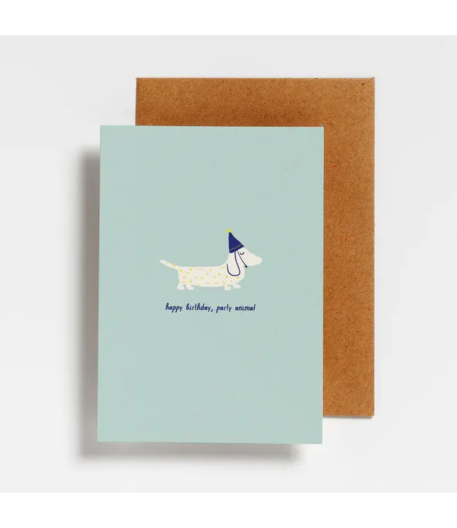Hello August •• Postkaart | Happy Birthday Party Animal dog
