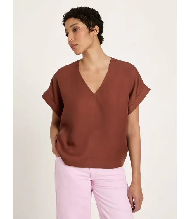 LANIUS •• Blouse van TENCEL | Dark mocca | Blusenshirt