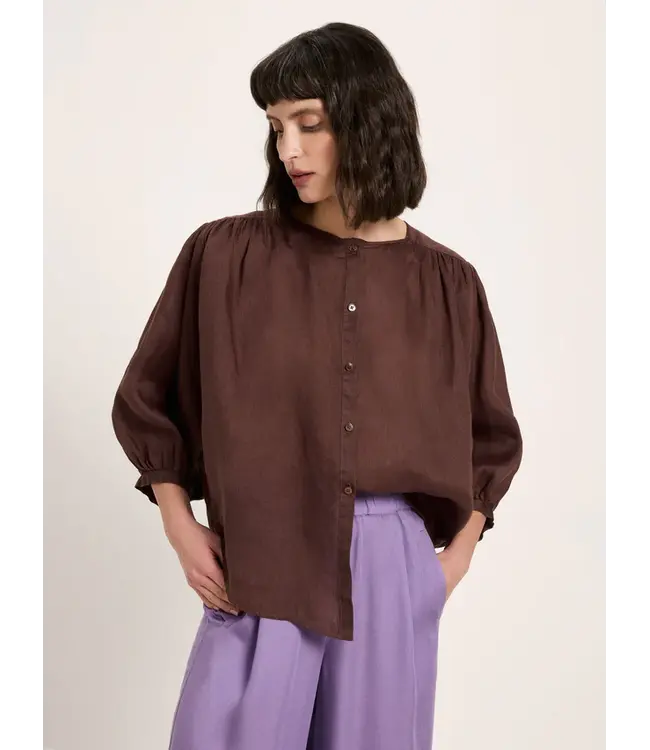 LANIUS •• Blouse met ruches | Chocolate