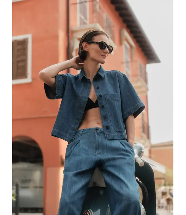 LANIUS •• Jeans met plooien | Mid Blue Denim