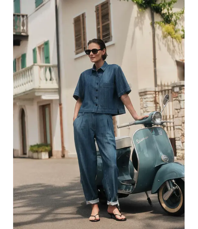 LANIUS •• Jeans met plooien | Mid Blue Denim