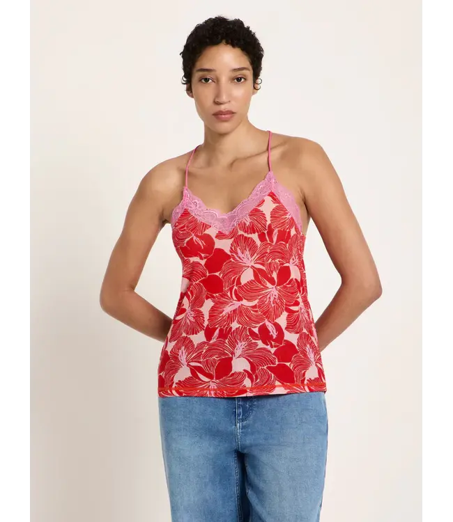 LANIUS •• Kanten top Tencel | Print bloom red