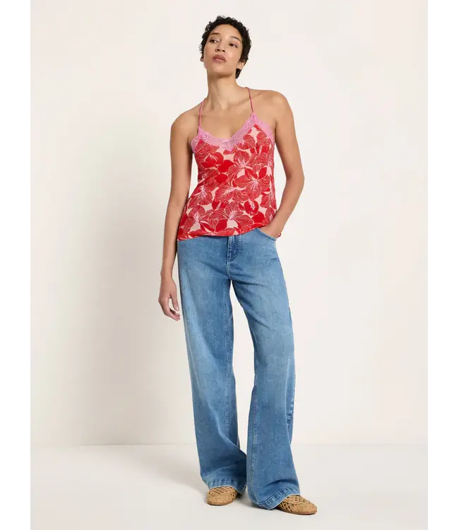 LANIUS •• Kanten top Tencel | Print bloom red