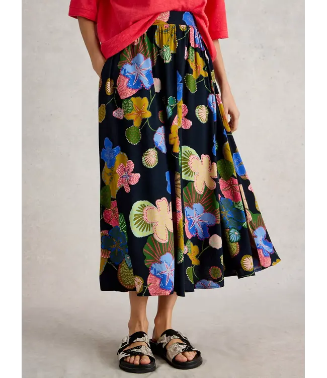 WHITE STUFF •• Abigail Midi Skirt | Navy Print