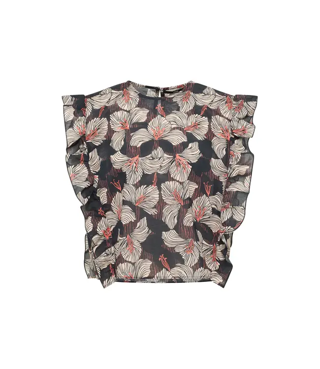 LANIUS •• Blouse met Volat GOTS | Print Bloom Onyx