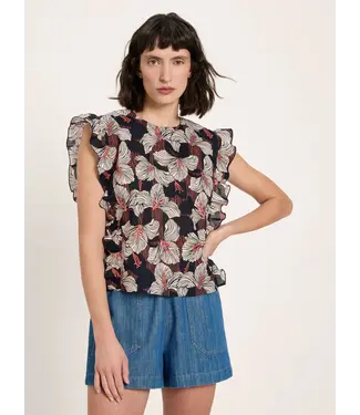 LANIUS •• Blouse met Volat GOTS | Print Bloom Onyx