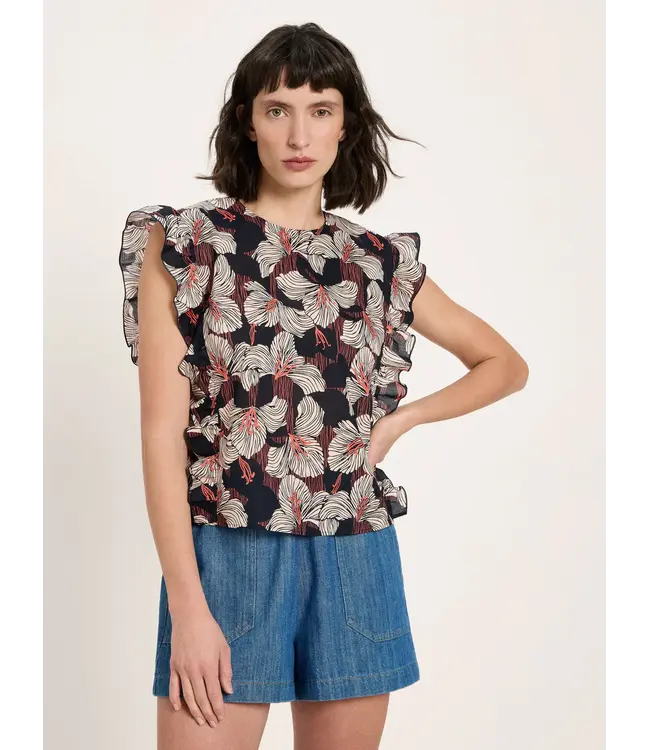 LANIUS •• Blouse met Volat GOTS | Print Bloom Onyx