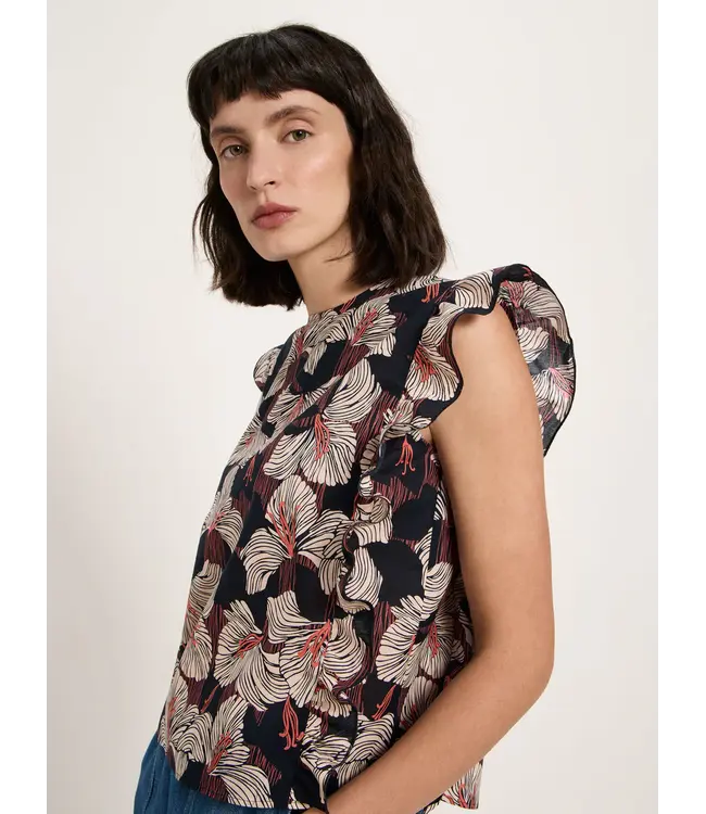 LANIUS •• Blouse met Volat GOTS | Print Bloom Onyx