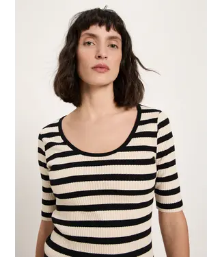 LANIUS •• Gestreept shirt met halflange mouw | Black/Creme