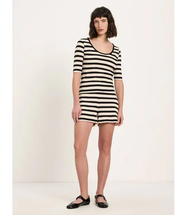 LANIUS •• Half-sleeved shirt with stripes GOTS | Black/Creme