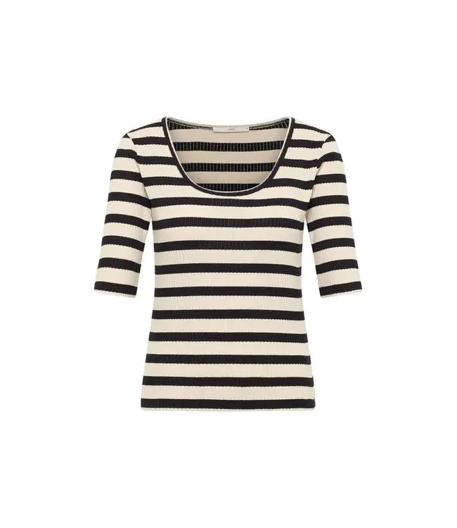 LANIUS •• Half-sleeved shirt with stripes GOTS | Black/Creme
