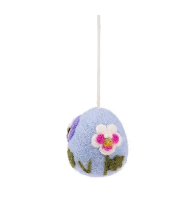 SJAAL MET VERHAAL  •• Hanger Ei Lichtblauw met Bloemen