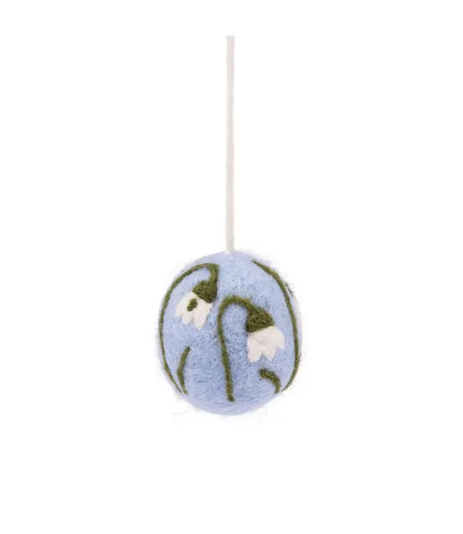 SJAAL MET VERHAAL  •• Hanger Ei Lichtblauw met Bloemen