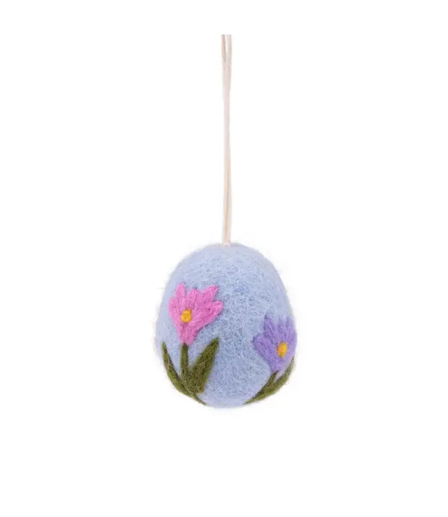 SJAAL MET VERHAAL  •• Hanger Ei Lichtblauw met Bloemen