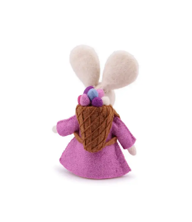 SJAAL MET VERHAAL  •• Decoratie Haas met mand | Roze