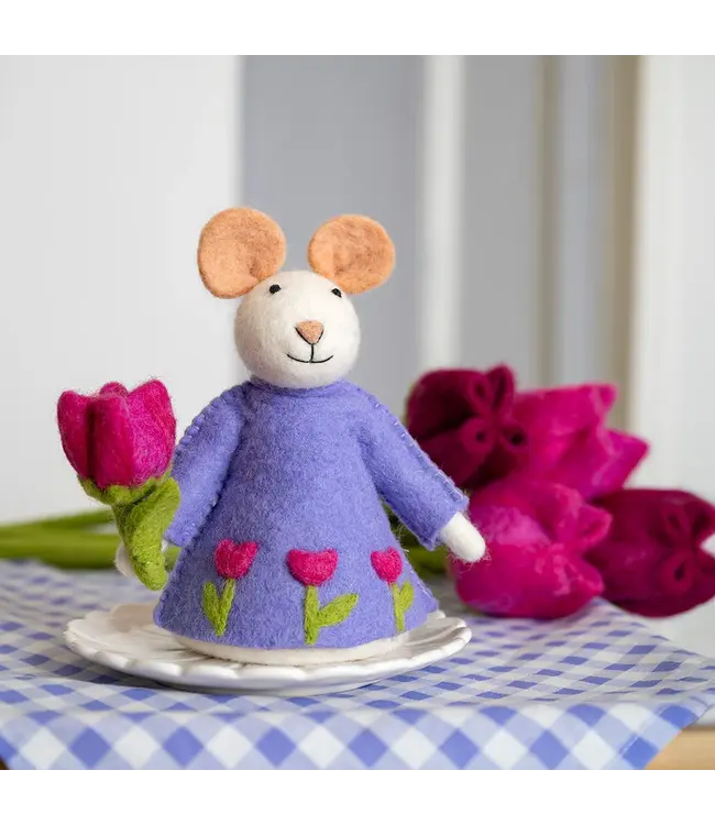 SJAAL MET VERHAAL  •• Decoratie Muis met Tulp Fuchsia