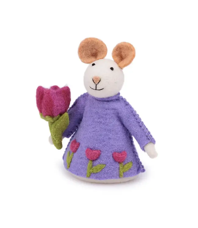 SJAAL MET VERHAAL  •• Decoratie Muis met Tulp Fuchsia