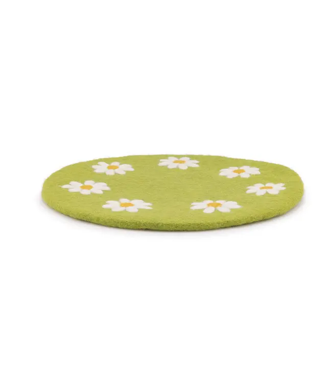 SJAAL MET VERHAAL  •• Onderzetter 35 cm Groen met Margrietjes