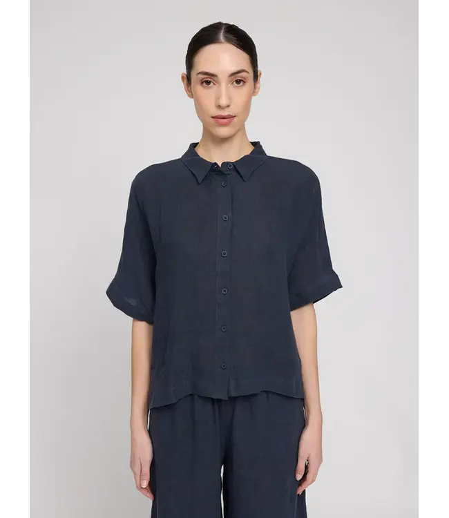 MAZINE •• Short sleeve linen shirt | Ink Blue