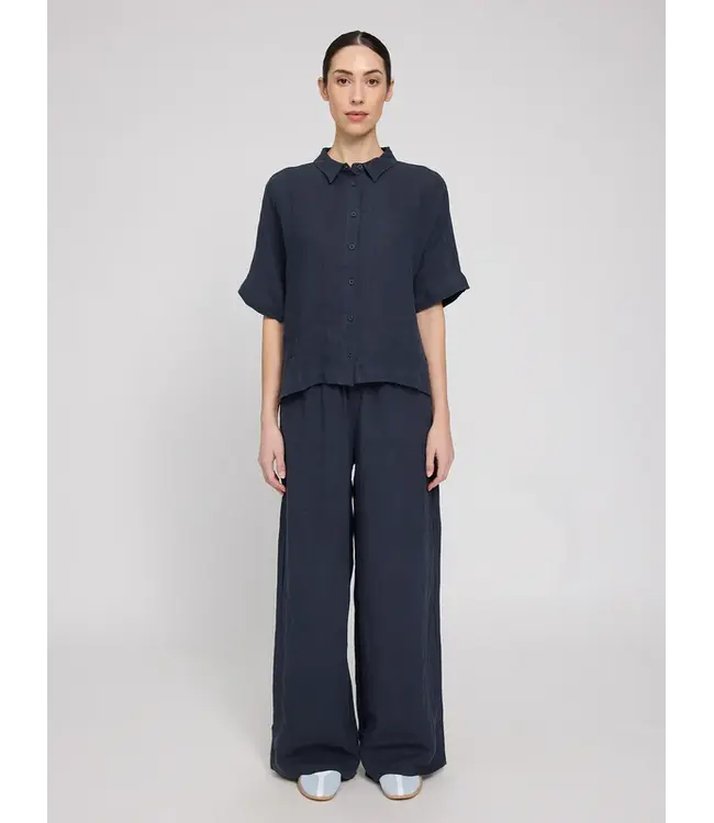 MAZINE •• Short sleeve linen shirt | Ink Blue