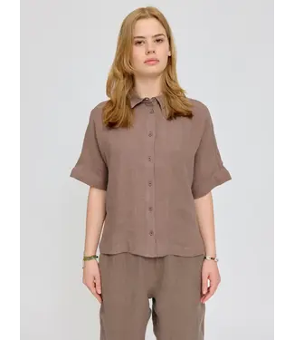MAZINE •• Short sleeve linen shirt | Grey Brown