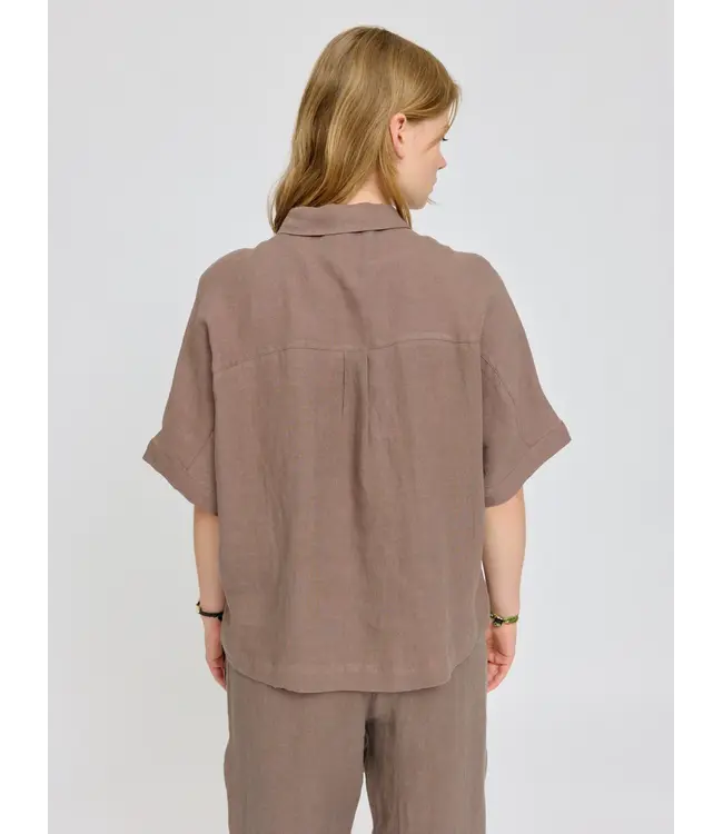 MAZINE •• Short sleeve linen shirt | Grey Brown