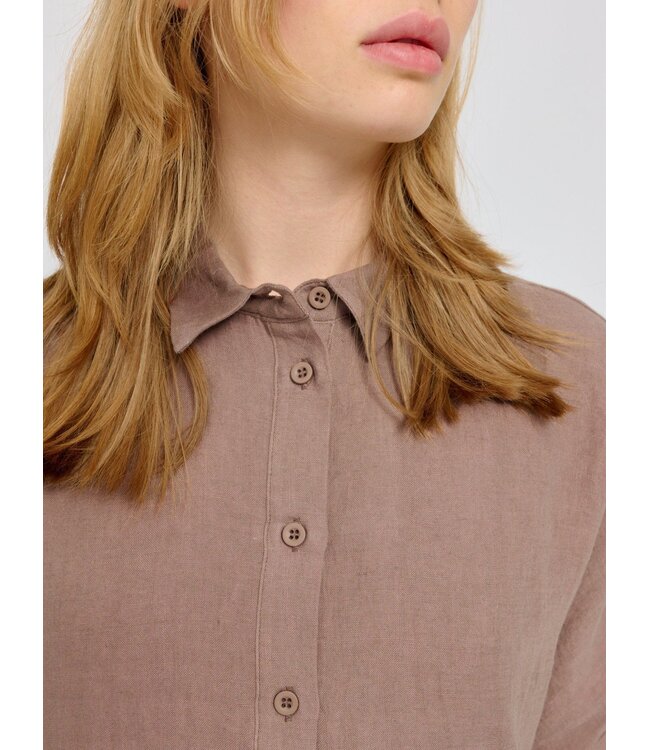 MAZINE •• Short sleeve linen shirt | Grey Brown