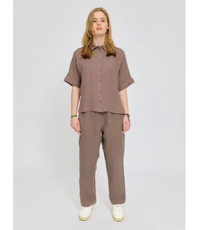 MAZINE •• Short sleeve linen shirt | Grey Brown