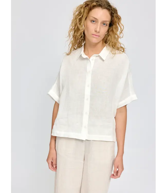 MAZINE •• Short sleeve linen shirt | Bright White