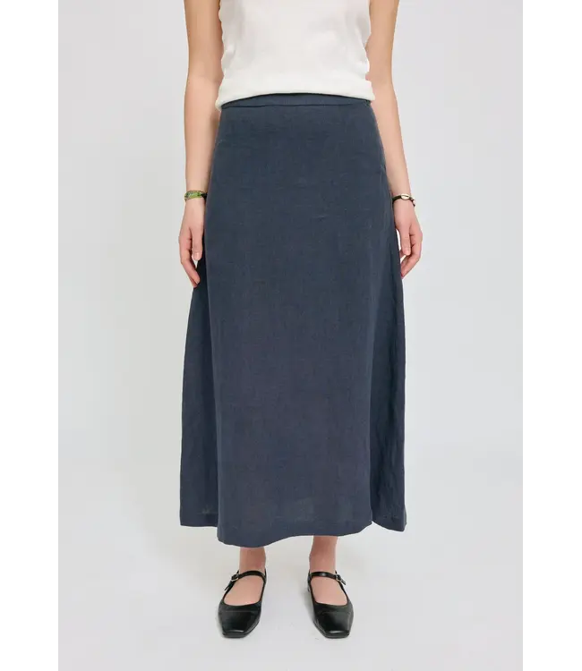 MAZINE •• Linen Midi Skirt | Ink Blue
