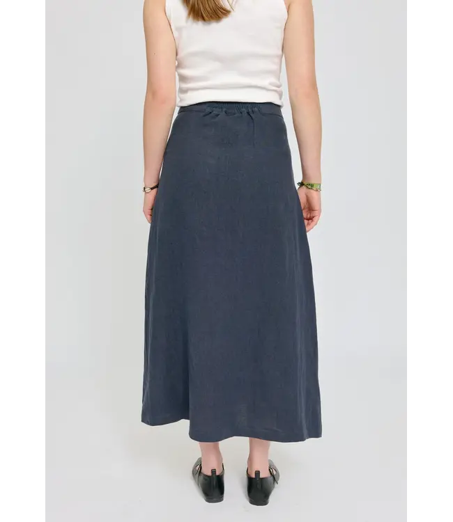 MAZINE •• Linen Midi Skirt | Ink Blue