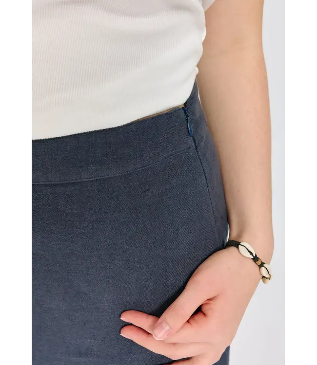 MAZINE •• Linen Midi Skirt | Ink Blue