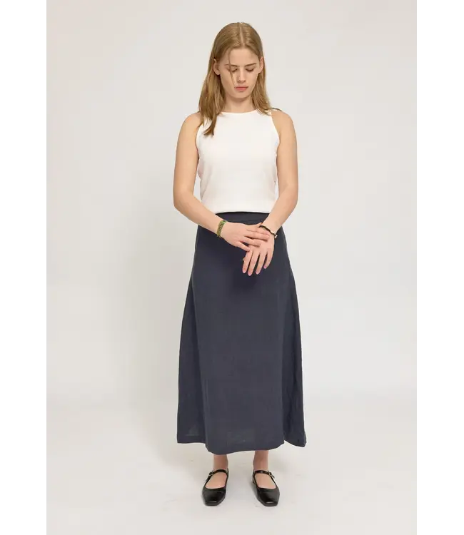 MAZINE •• Linen Midi Skirt | Ink Blue