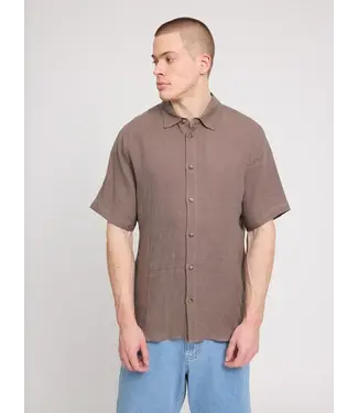 MAZINE •• Linen shirt met korte mouw | Grey Brown
