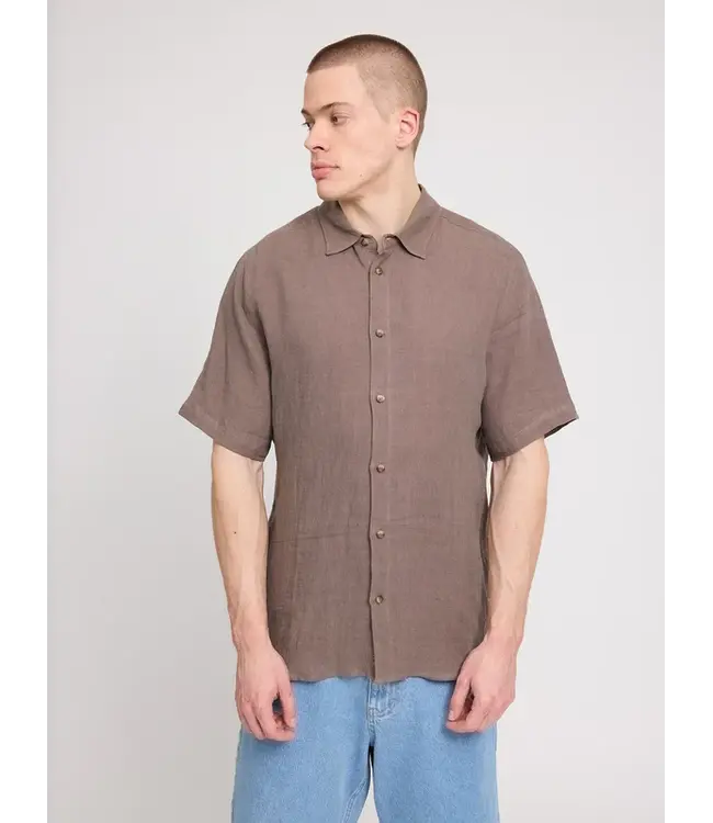 MAZINE •• Shortsleeve linen shirt | Grey Brown